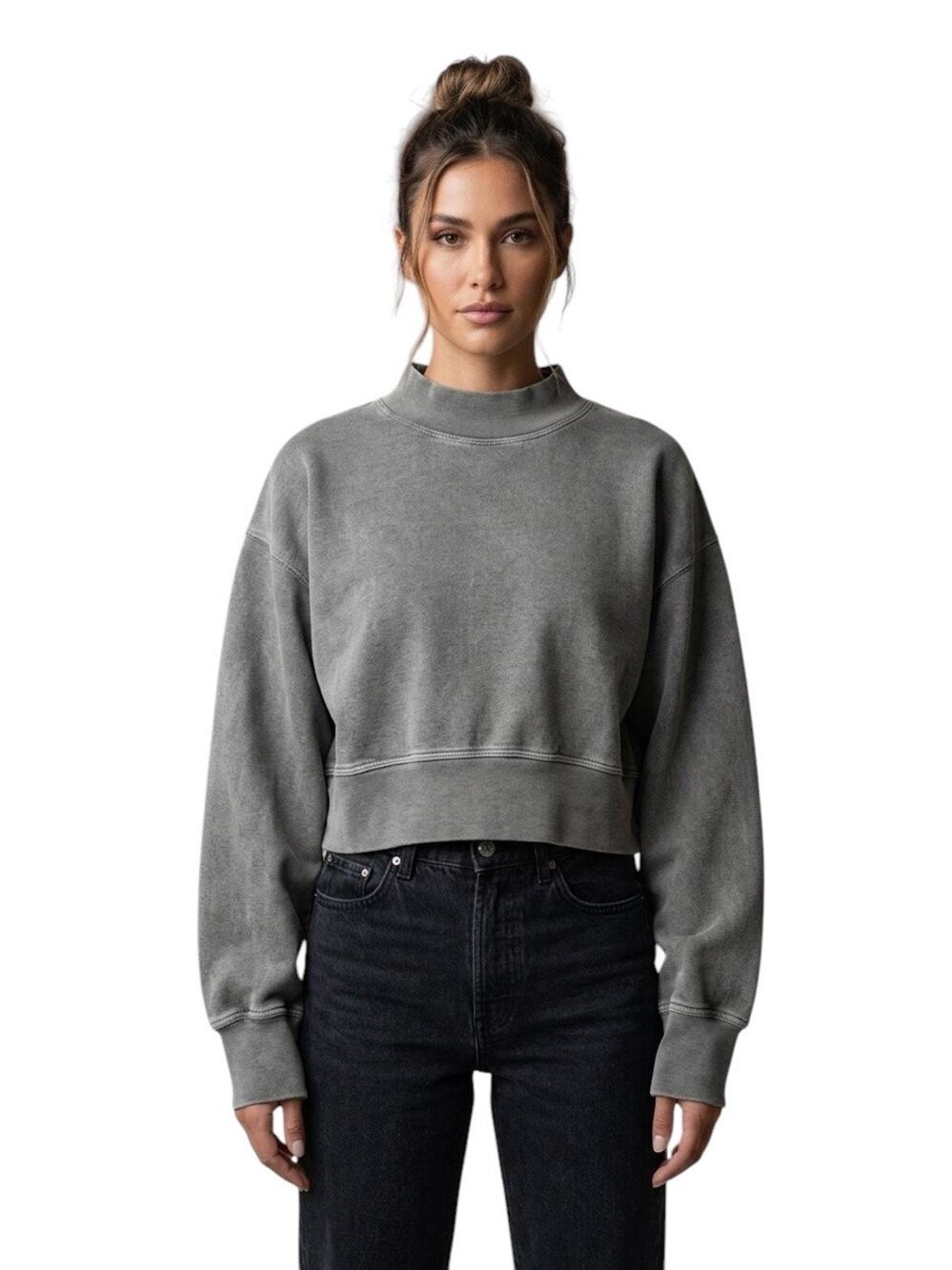 Talentless women’s XS washed charcoal Mock Neck Cropped Sweatshirt